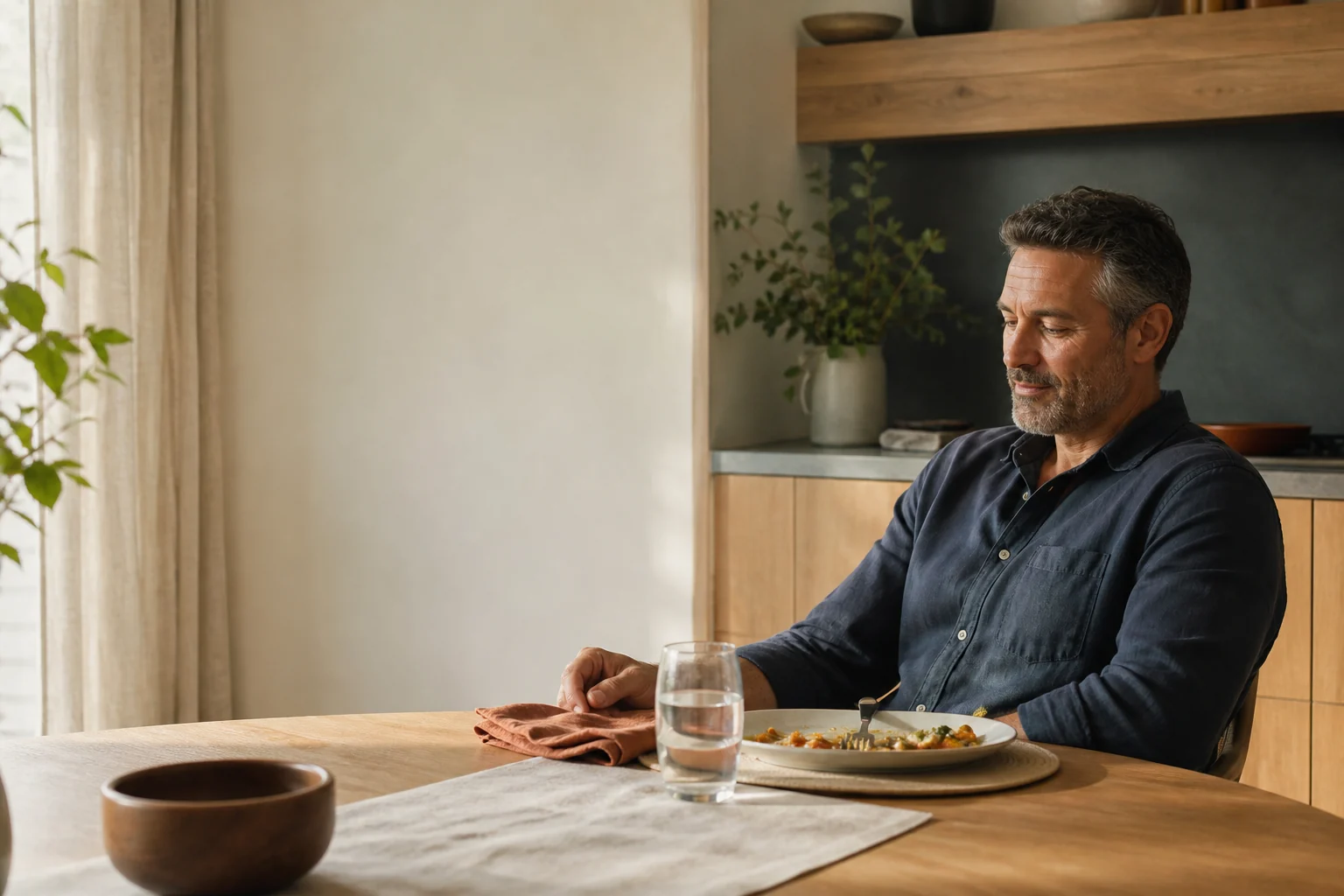 Man relaxing at the table after a meal