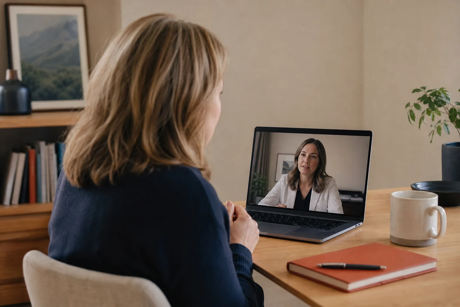 Woman speaking with a healthcare provider by video from home